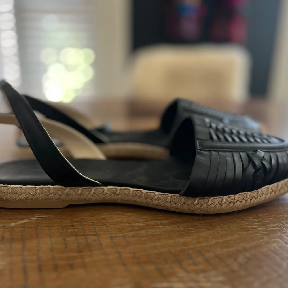 Club Monaco Black Woven Espadrille Slingback Flats